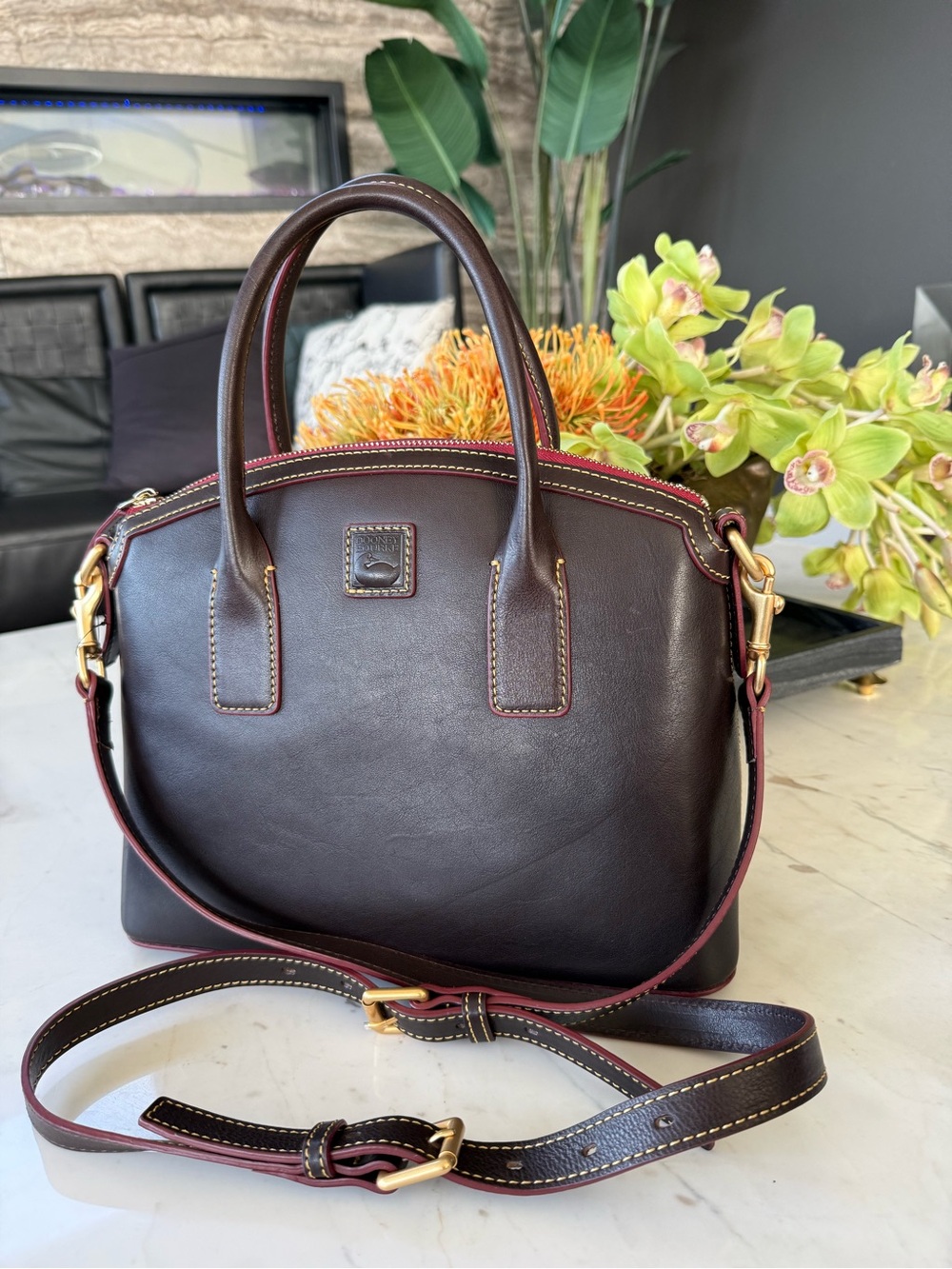 New Dooney & Bourke Florentine Domed Satchel Italian Vacchetta Leather - Picture 11 of 16